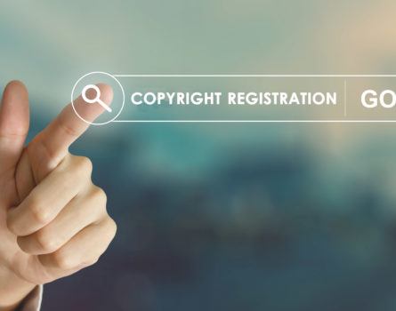 hand pointing to search option for copyright registrations