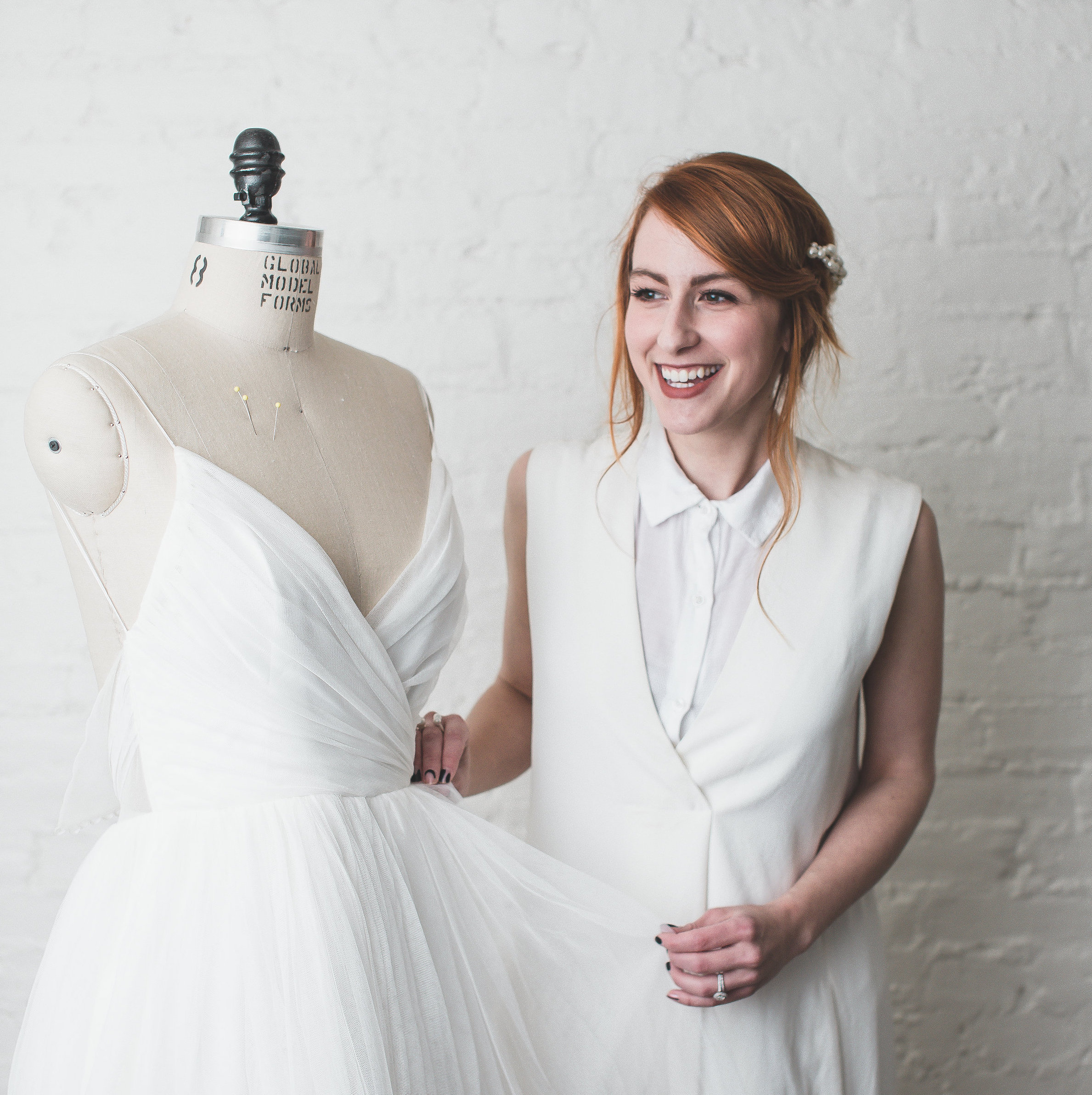 Fashion Designer Kate Pankoke designing a wedding dress